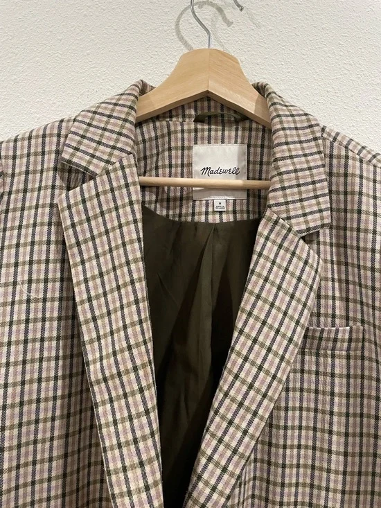 Madewell Plaid Oversized Spring Blazer Purple Green Tan Size Medium Professional - Picture 10 of 14